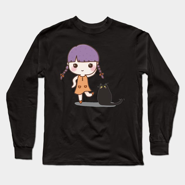 A girl and her Cat Long Sleeve T-Shirt by BazzyART